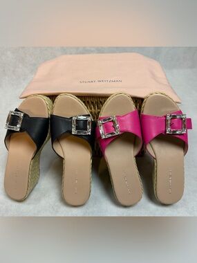 Stuart Weitzman June 75 Wedge Slide Sandals Bundle Black Pink Size 6 New